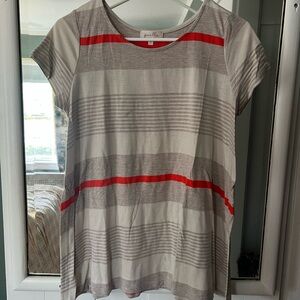 Anthropologie Puella Women's Striped Tan and Orange Short Sleeve Shirt Dress
